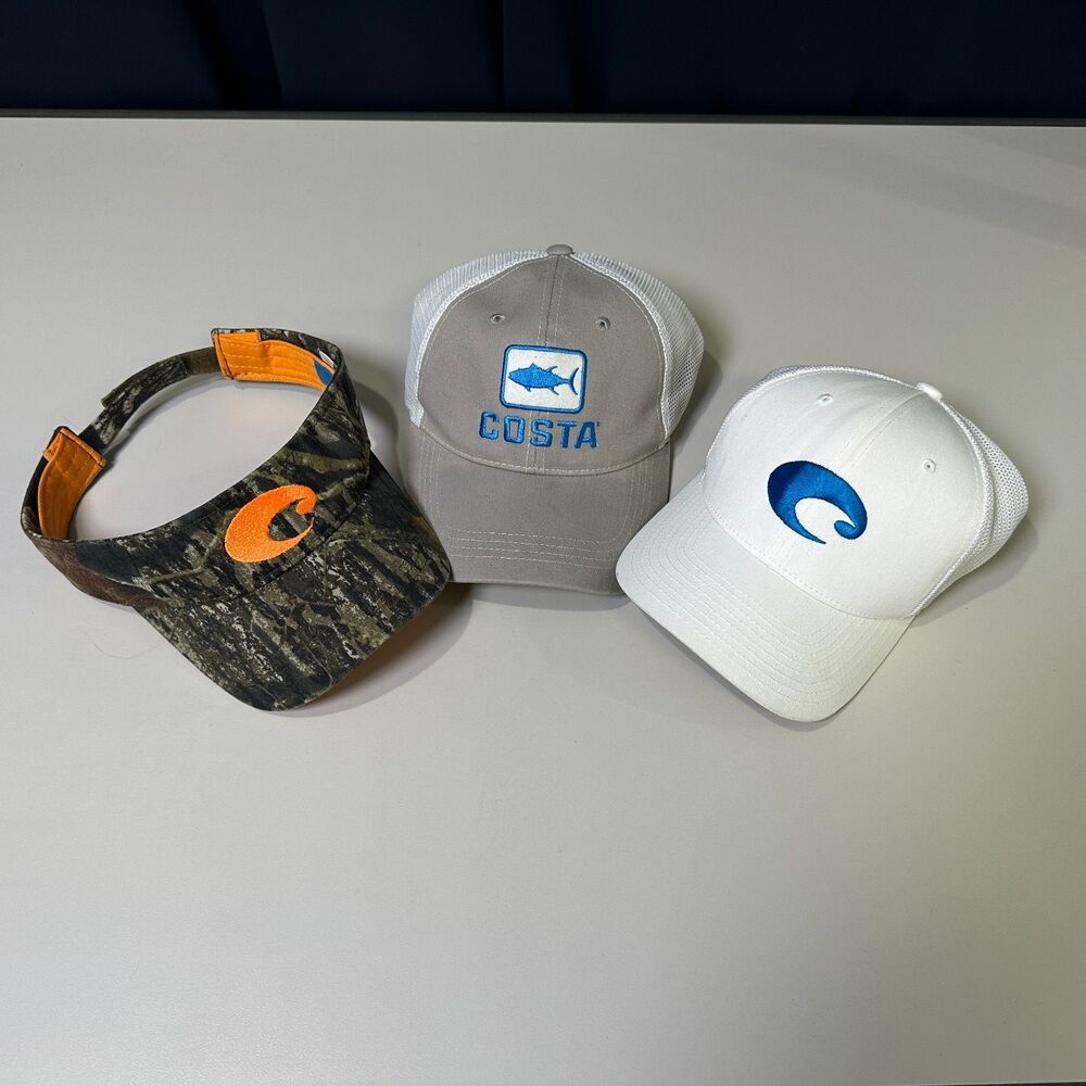 Costa Del Mar Hat Lot of 3 - Trucker Snapback Visor Fishing Caps White Gray Camo